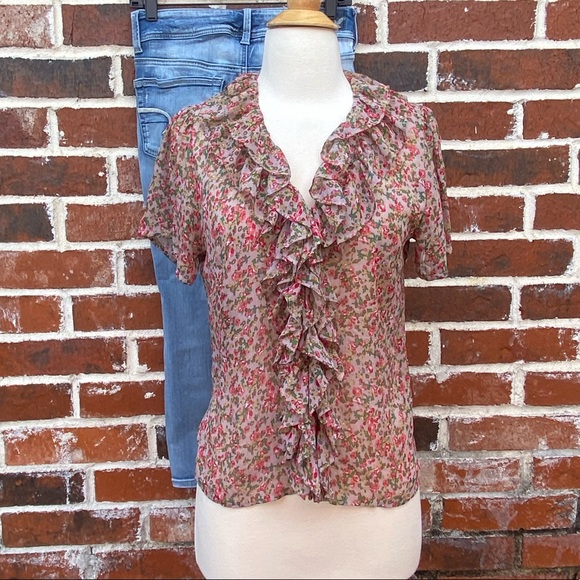 Poetry Spring Floral Ruffle Front Shirt - Size M - Picture 6 of 9